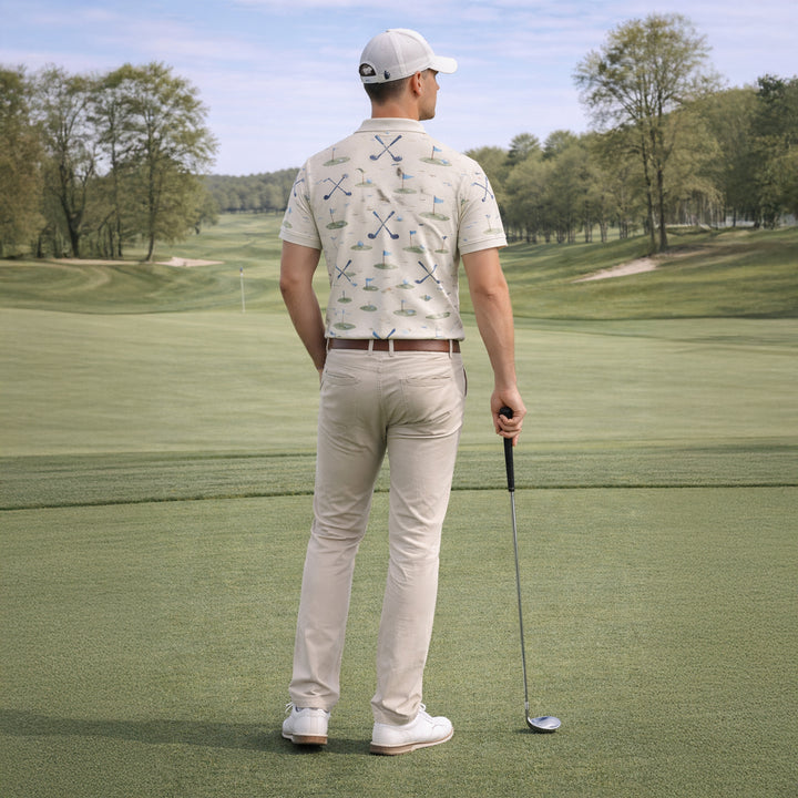 Custom Name Est Year Watercolor Golf Polo Cream Beige