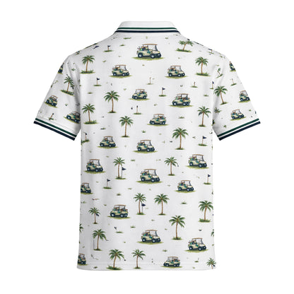 Custom Name Golf Cart Palm Tree Clubhouse Polo White