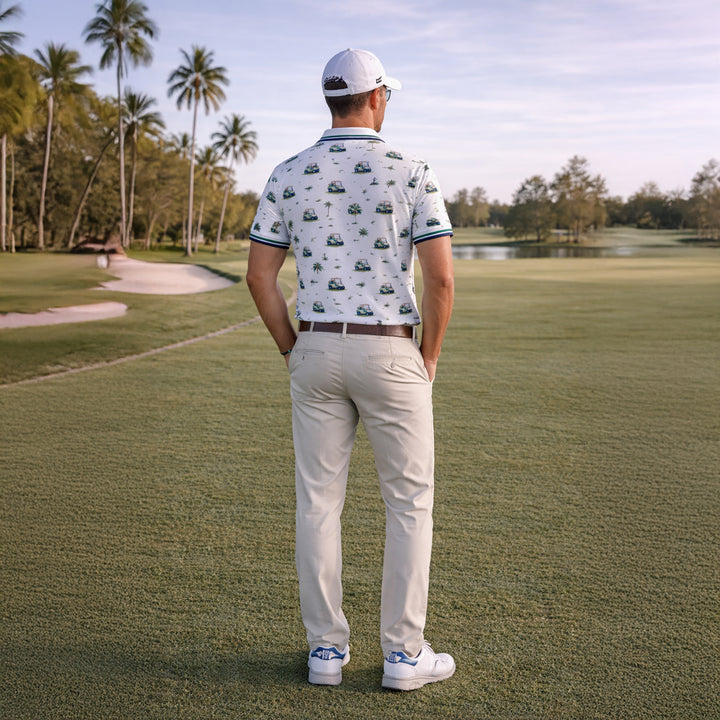 Custom Name Golf Cart Palm Tree Clubhouse Polo White