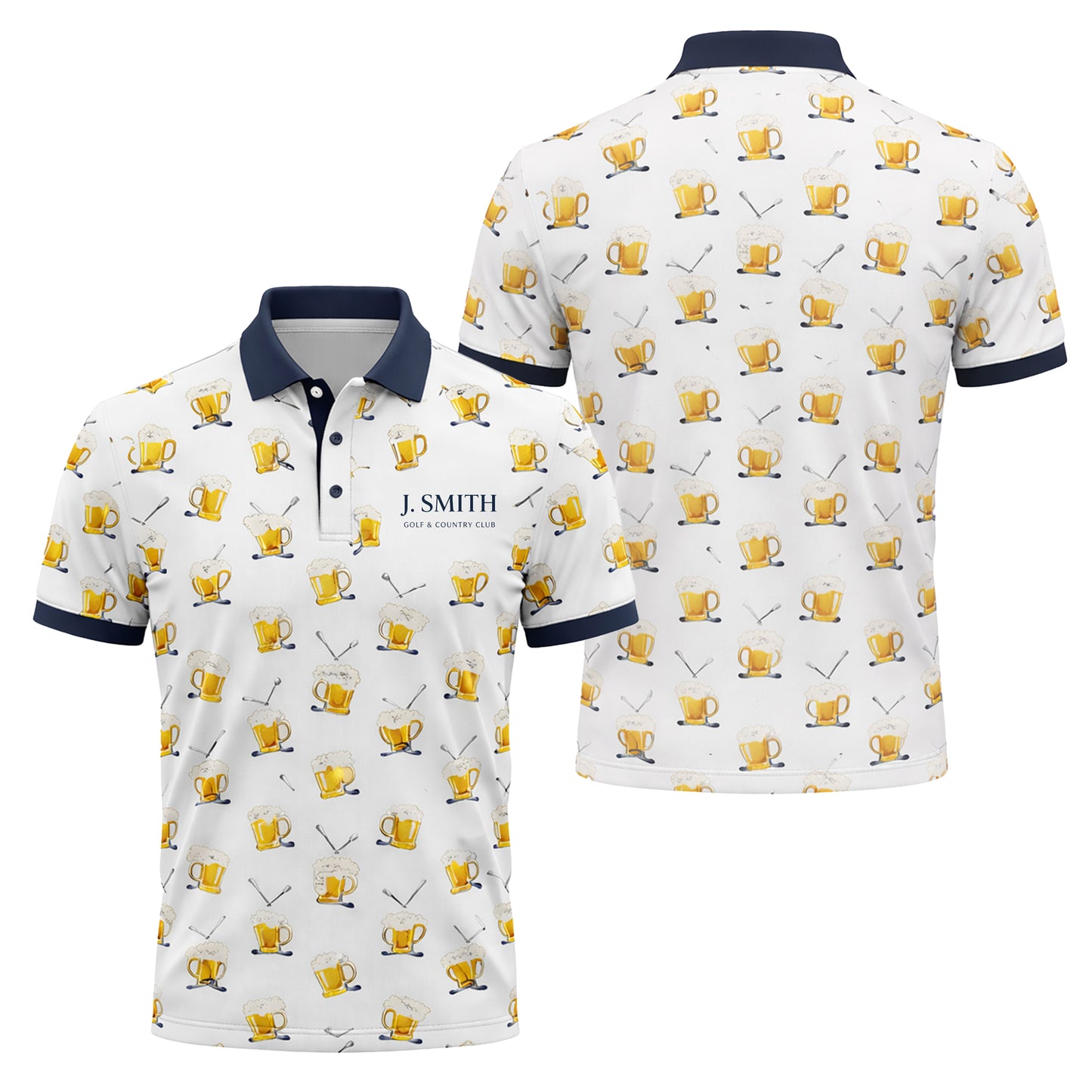 Personalized Beer & Golf Clubs Country Club Polo White