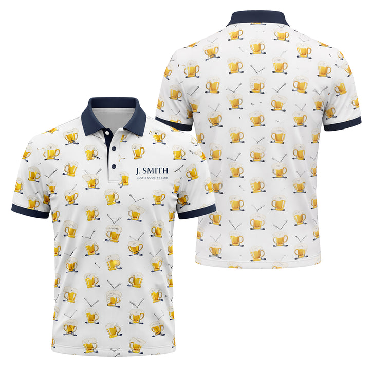 Personalized Beer & Golf Clubs Country Club Polo White