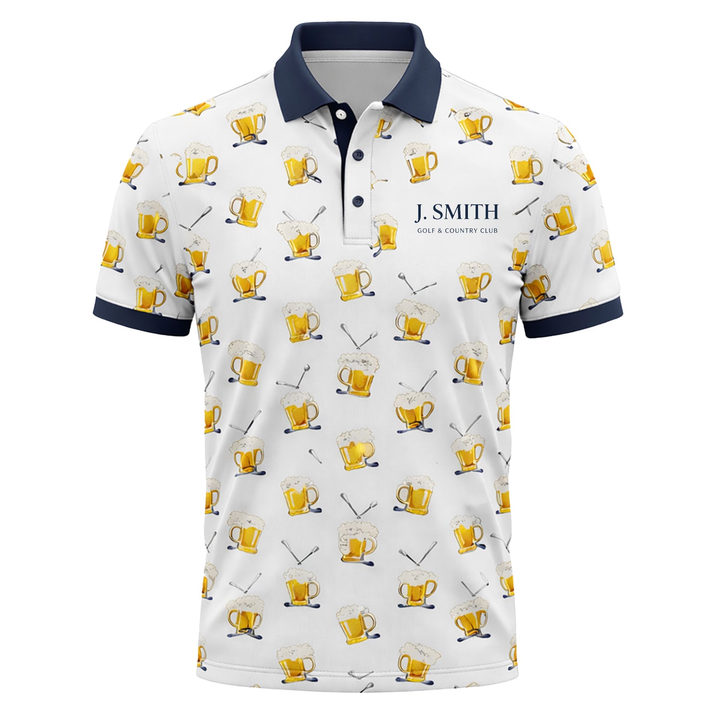 Personalized Beer & Golf Clubs Country Club Polo White