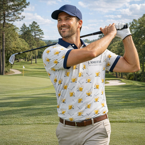 Personalized Beer & Golf Clubs Country Club Polo White