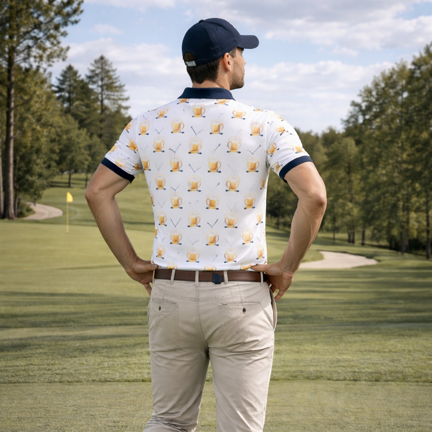 Personalized Beer & Golf Clubs Country Club Polo White