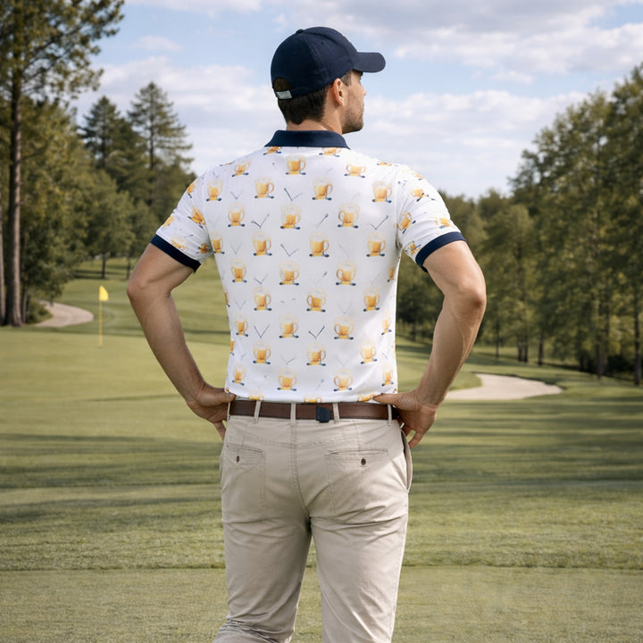 Personalized Beer & Golf Clubs Country Club Polo White