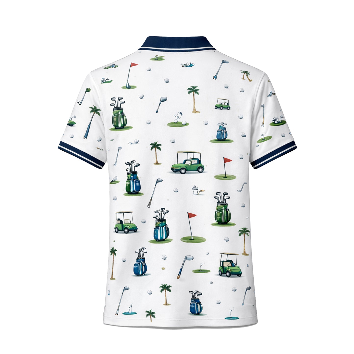 Custom Name Golf Club Pattern Mens Polo White Navy