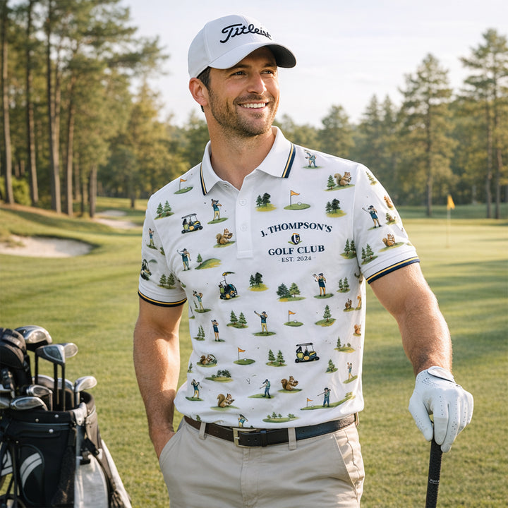 Custom Golf Club Name Watercolor Polo Shirt Men