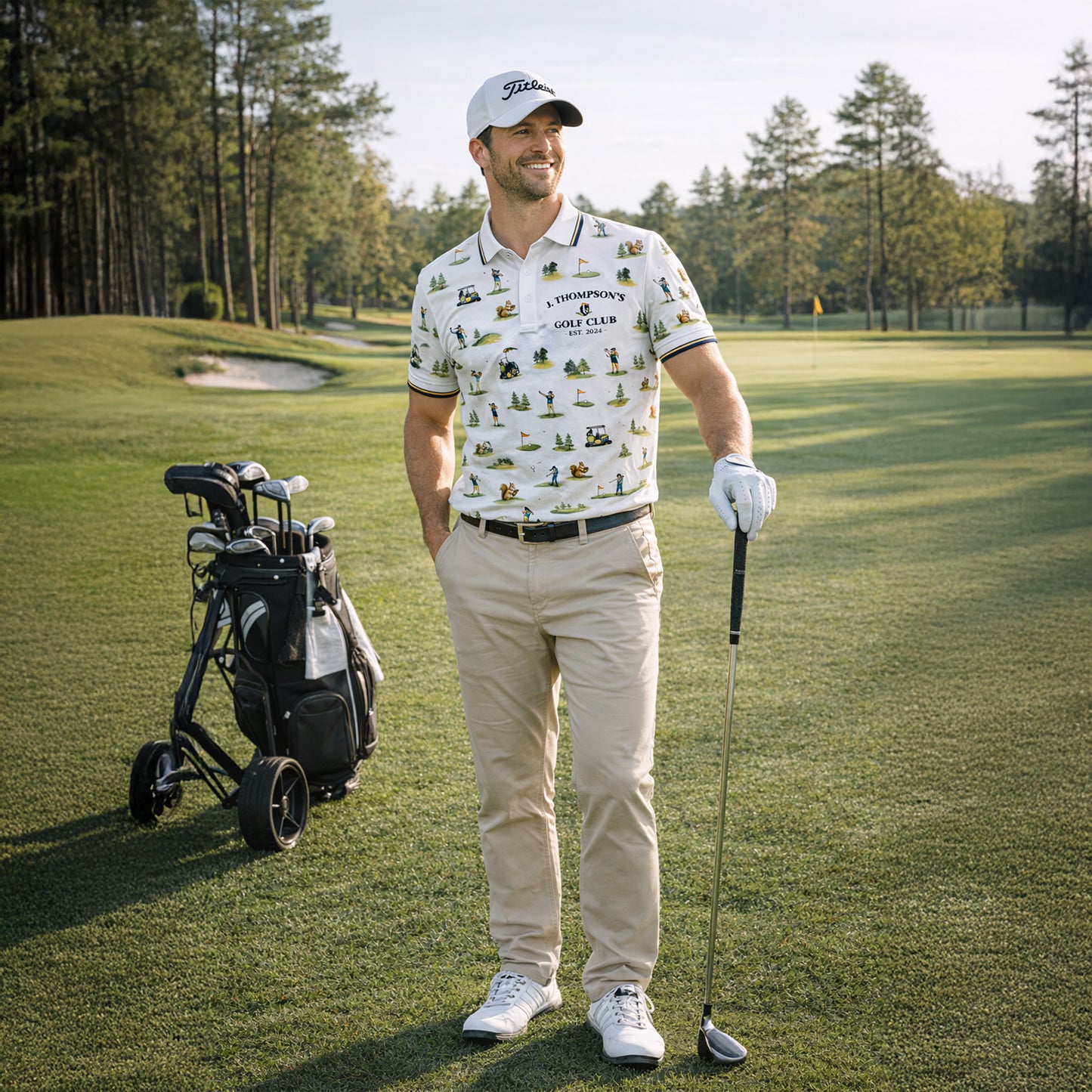 Custom Golf Club Name Watercolor Polo Shirt Men