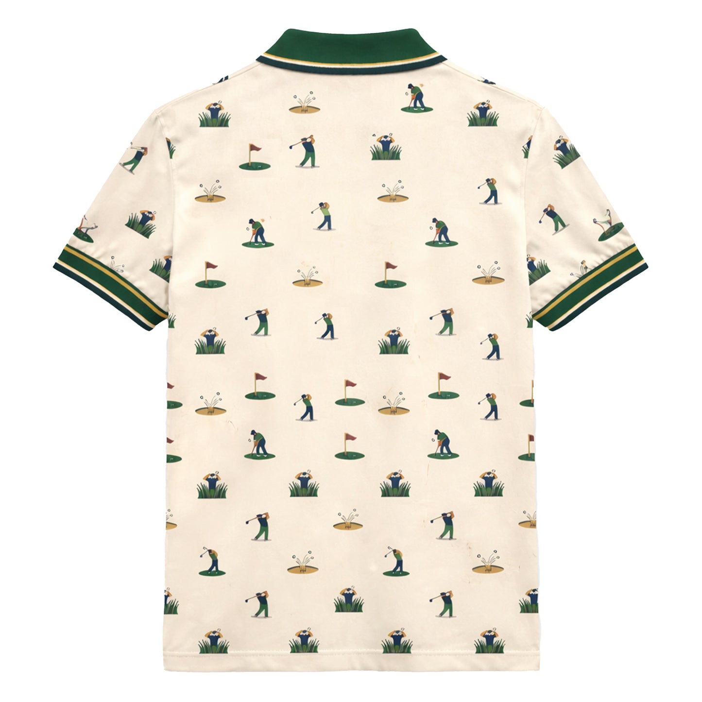 Vintage Golfer Pattern Custom Name Polo Cream Green