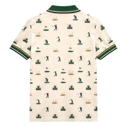 Vintage Golfer Pattern Custom Name Polo Cream Green