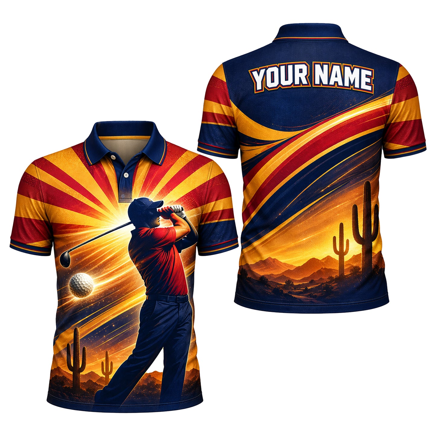 Arizona Desert Sunset Custom Name Golf Polo Shirt Men