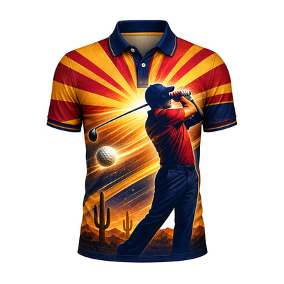 Arizona Desert Sunset Custom Name Golf Polo Shirt Men