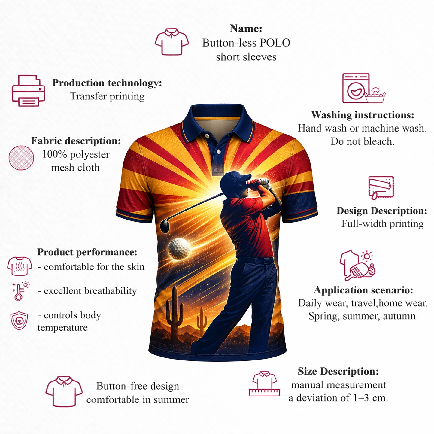 Arizona Desert Sunset Custom Name Golf Polo Shirt Men