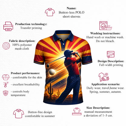 Arizona Desert Sunset Custom Name Golf Polo Shirt Men