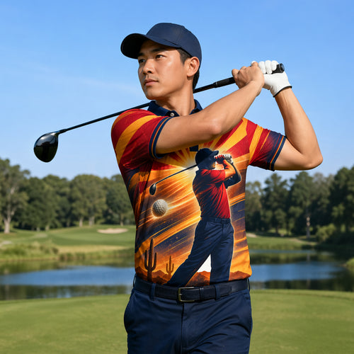 Arizona Desert Sunset Custom Name Golf Polo Shirt Men