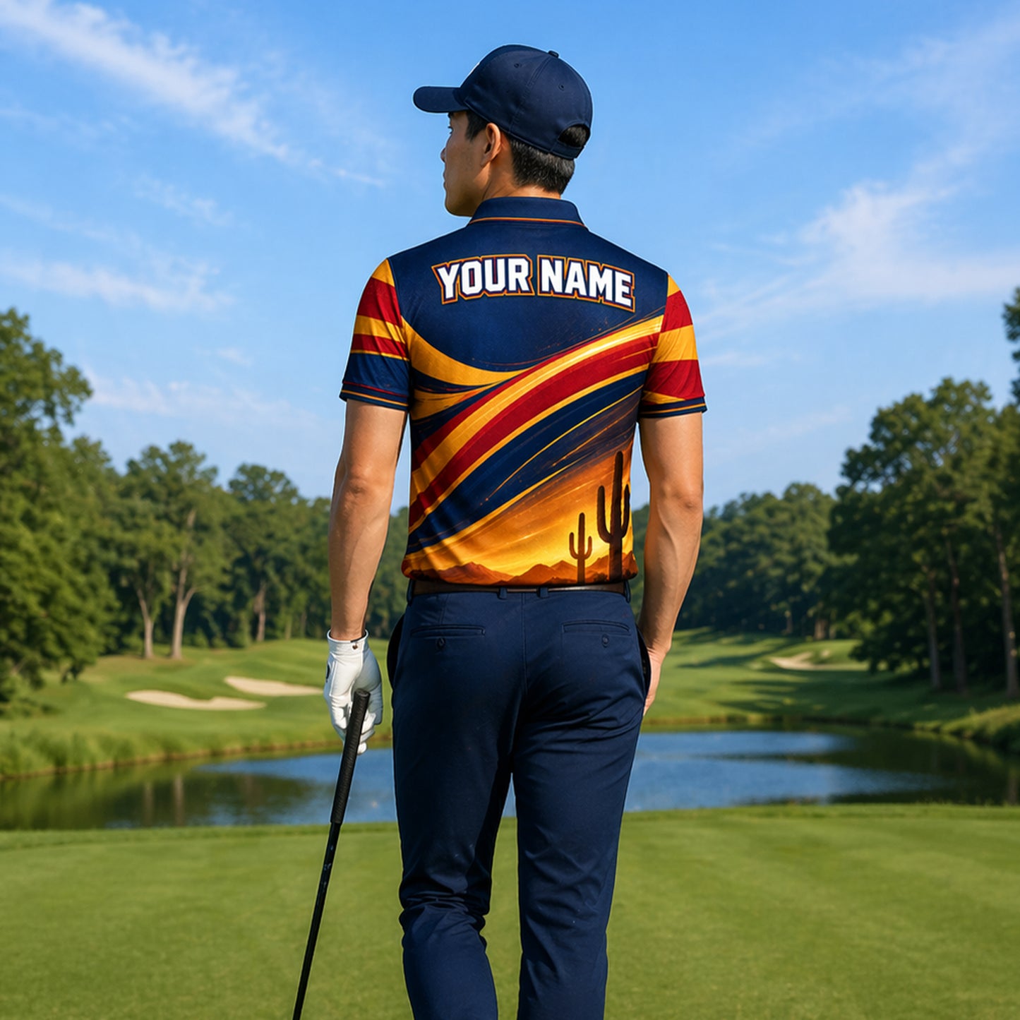 Arizona Desert Sunset Custom Name Golf Polo Shirt Men