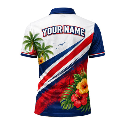 Hawaii Flag Tropical Golfer Custom Name Polo Sunset
