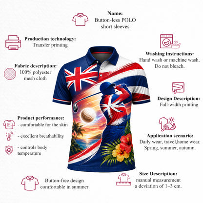 Hawaii Flag Tropical Golfer Custom Name Polo Sunset