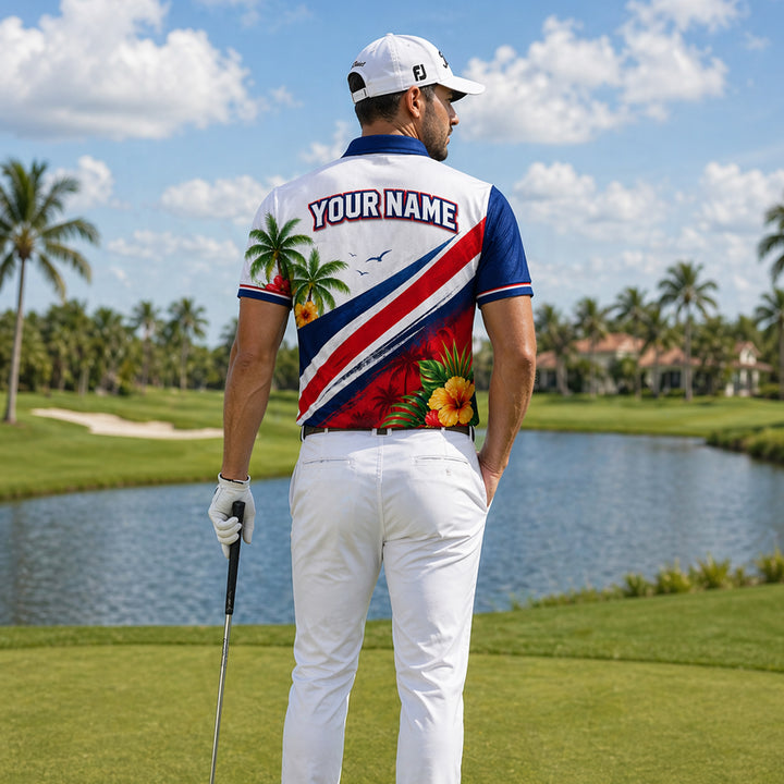 Hawaii Flag Tropical Golfer Custom Name Polo Sunset