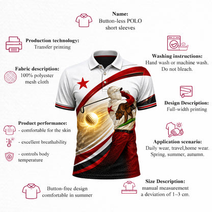 California Bear Golfer Custom Name Polo White Red Gold