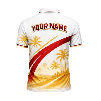 Custom Name Florida Golfer Tropical Palm Polo White Red