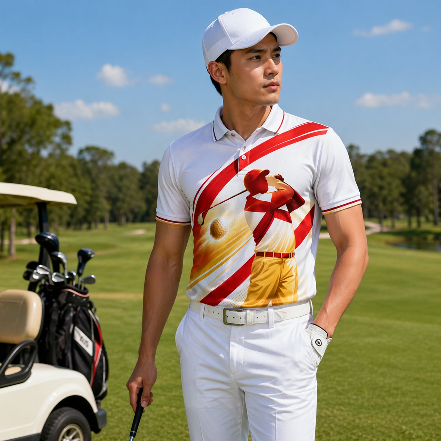 Custom Name Florida Golfer Tropical Palm Polo White Red
