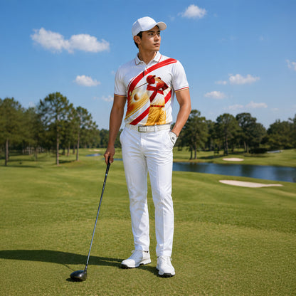 Custom Name Florida Golfer Tropical Palm Polo White Red
