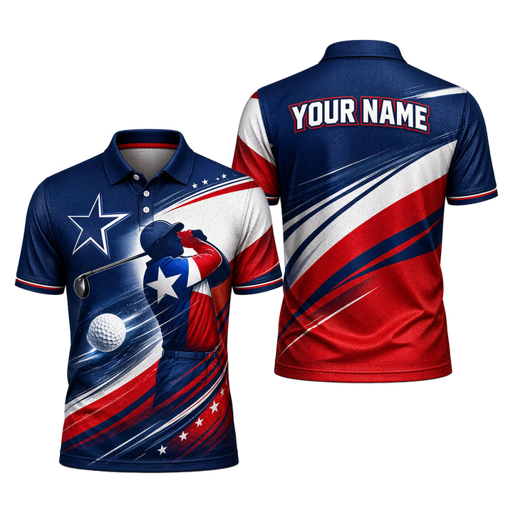 Custom Name Patriotic Texas Golfer Star Stripe Polo
