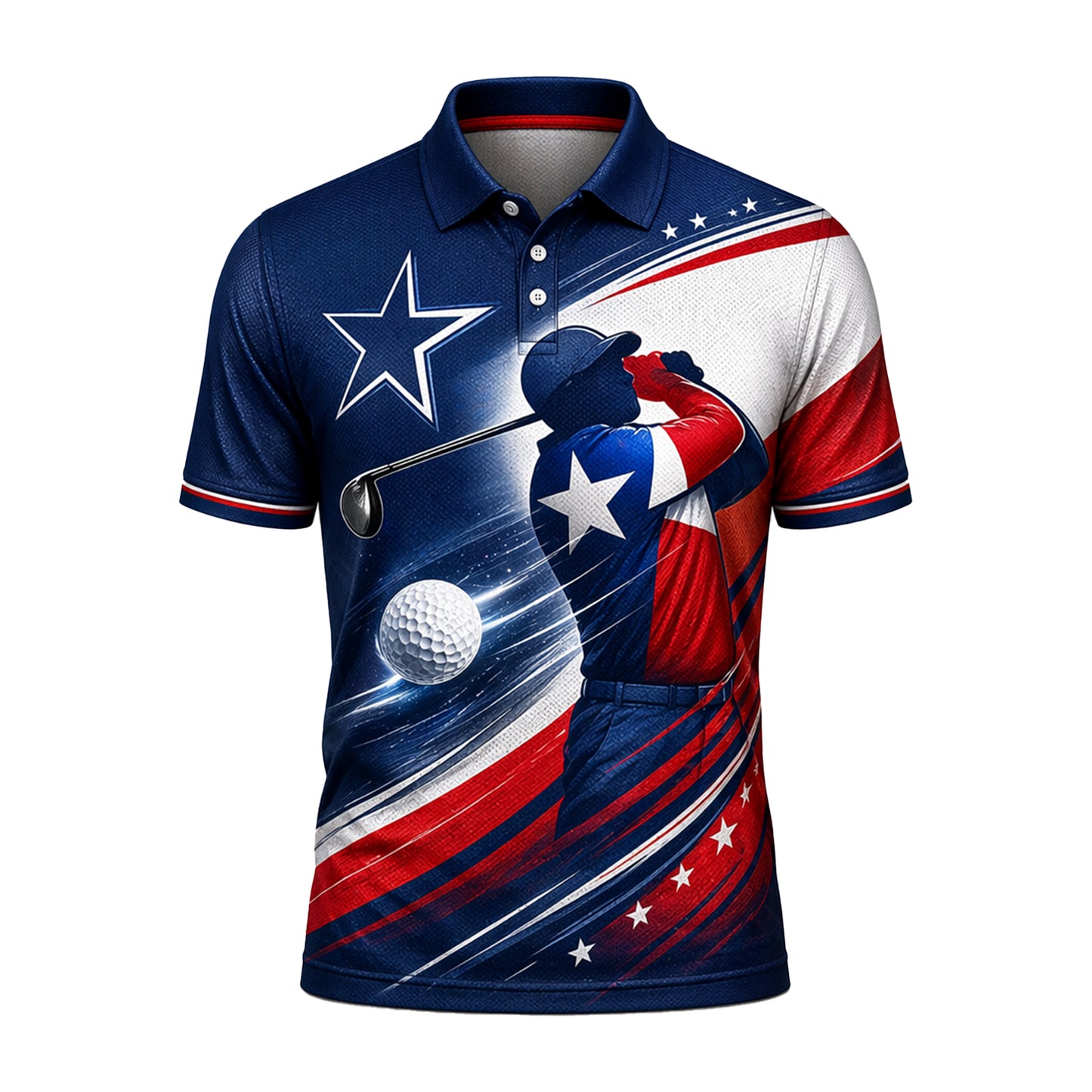 Custom Name Patriotic Texas Golfer Star Stripe Polo