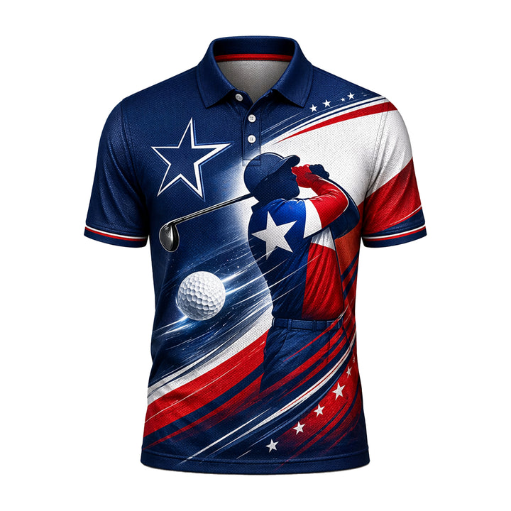 Custom Name Patriotic Texas Golfer Star Stripe Polo