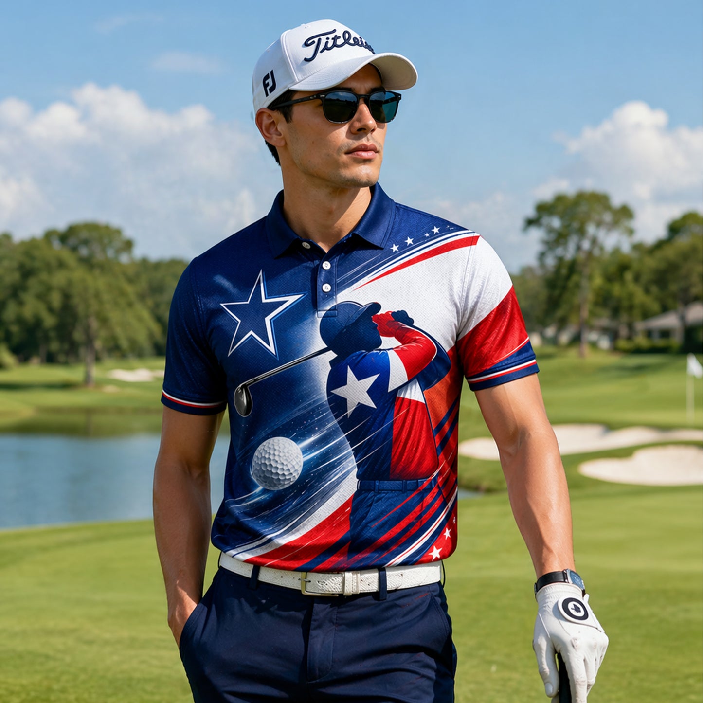 Custom Name Patriotic Texas Golfer Star Stripe Polo