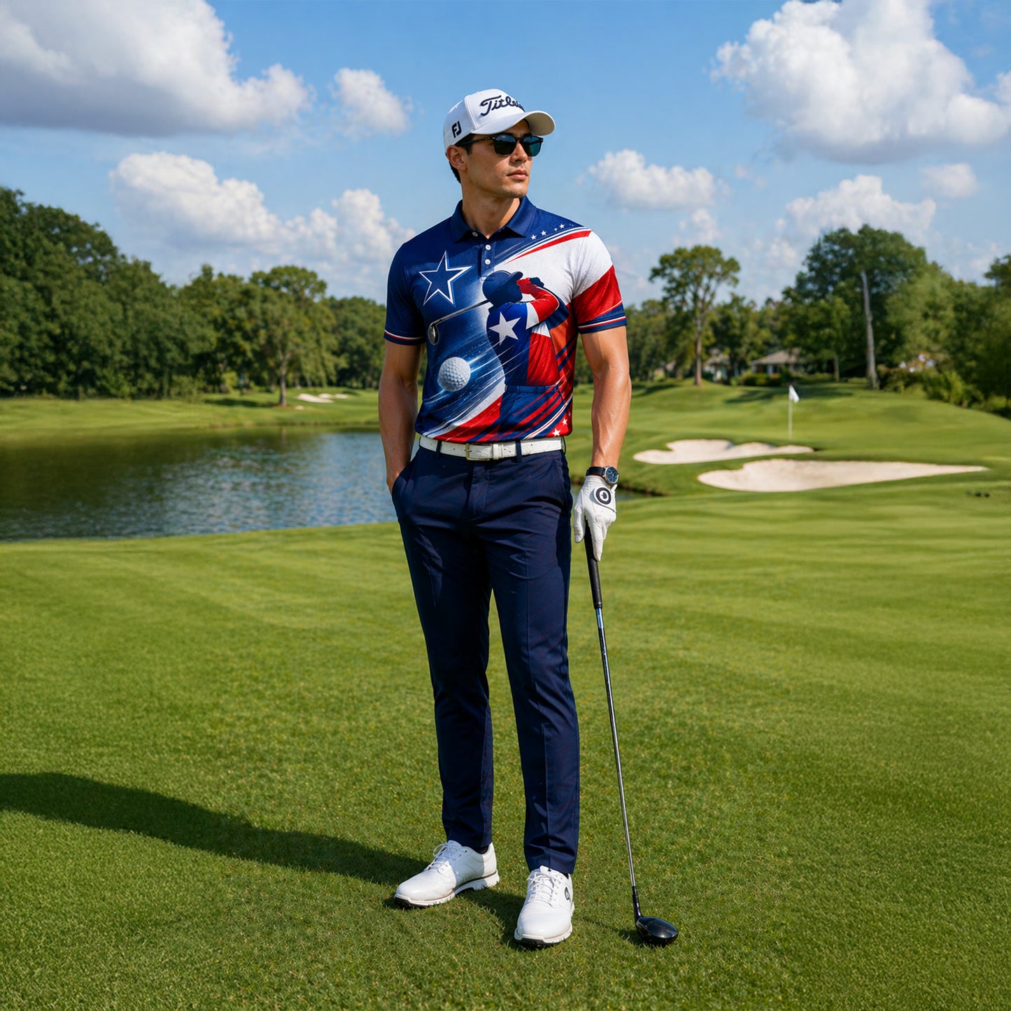 Custom Name Patriotic Texas Golfer Star Stripe Polo