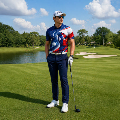 Custom Name Patriotic Texas Golfer Star Stripe Polo