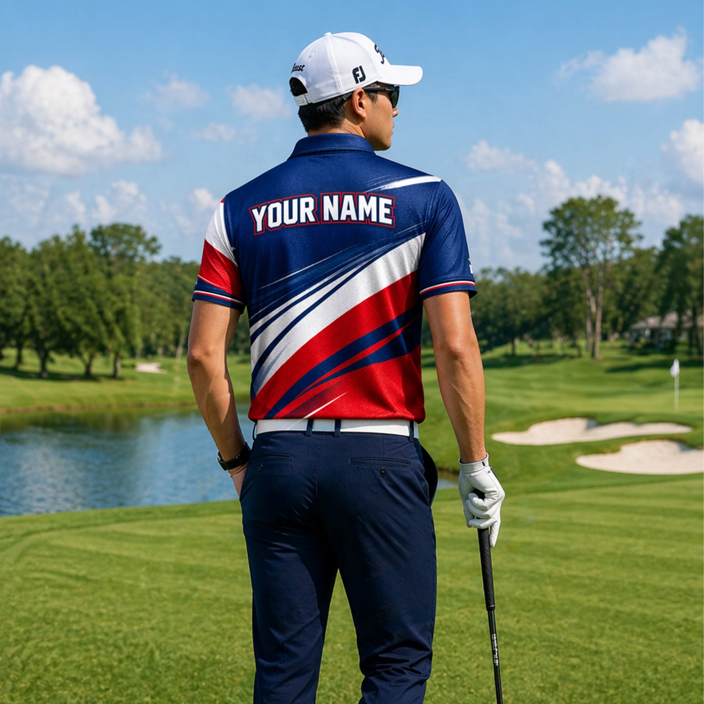 Custom Name Patriotic Texas Golfer Star Stripe Polo