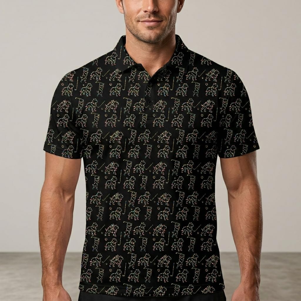 Golf Dog Lights Pattern Polo Shirt Men Women Funny Golfer Dog All Over Print