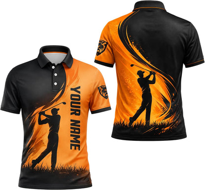 Golf Polo Shirt Custom Name Personalized Golfer Silhouette Performance Polo Shirt for Men Black