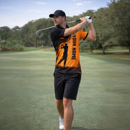 Golf Polo Shirt Custom Name Personalized Golfer Silhouette Performance Polo Shirt for Men Black