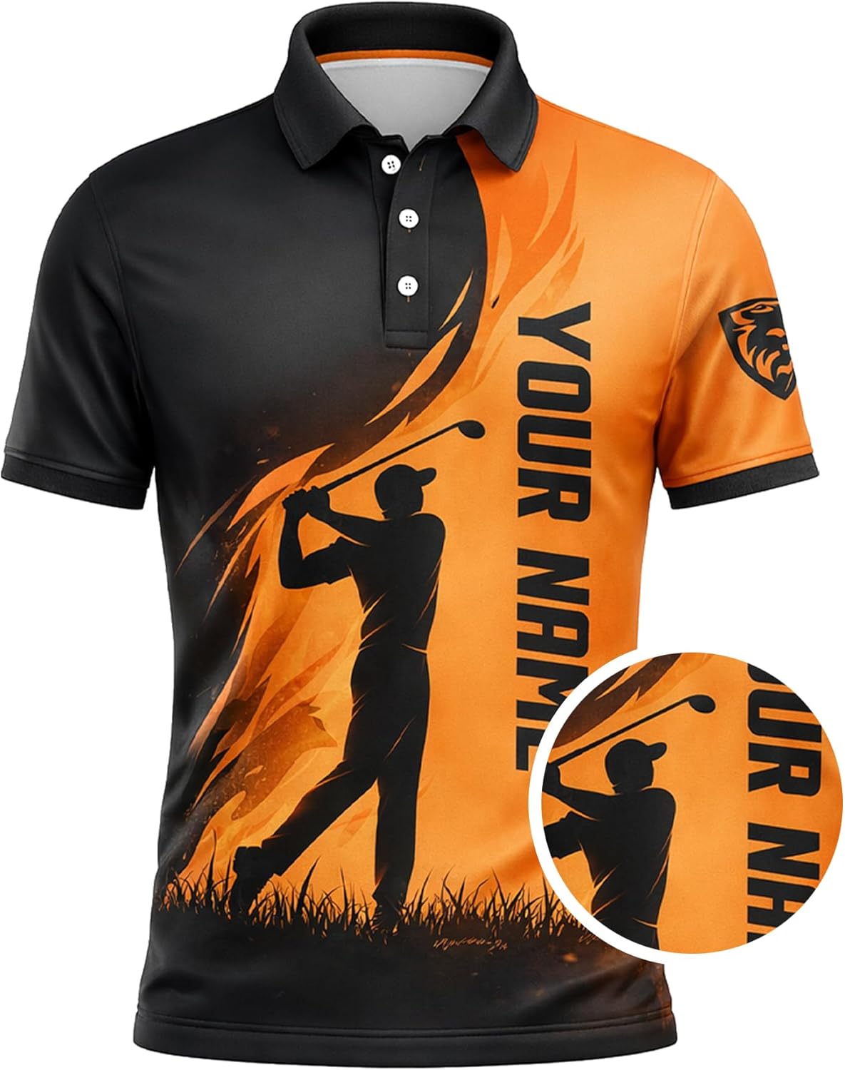 Golf Polo Shirt Custom Name Personalized Golfer Silhouette Performance Polo Shirt for Men Black