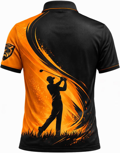 Golf Polo Shirt Custom Name Personalized Golfer Silhouette Performance Polo Shirt for Men Black