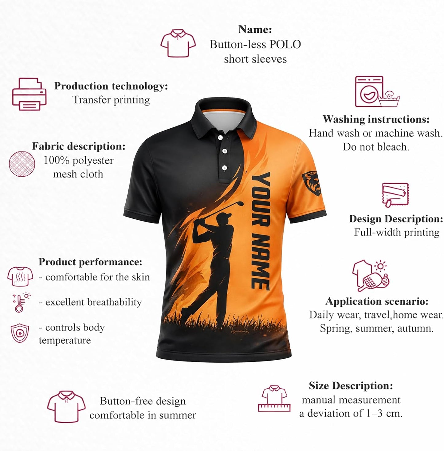 Golf Polo Shirt Custom Name Personalized Golfer Silhouette Performance Polo Shirt for Men Black