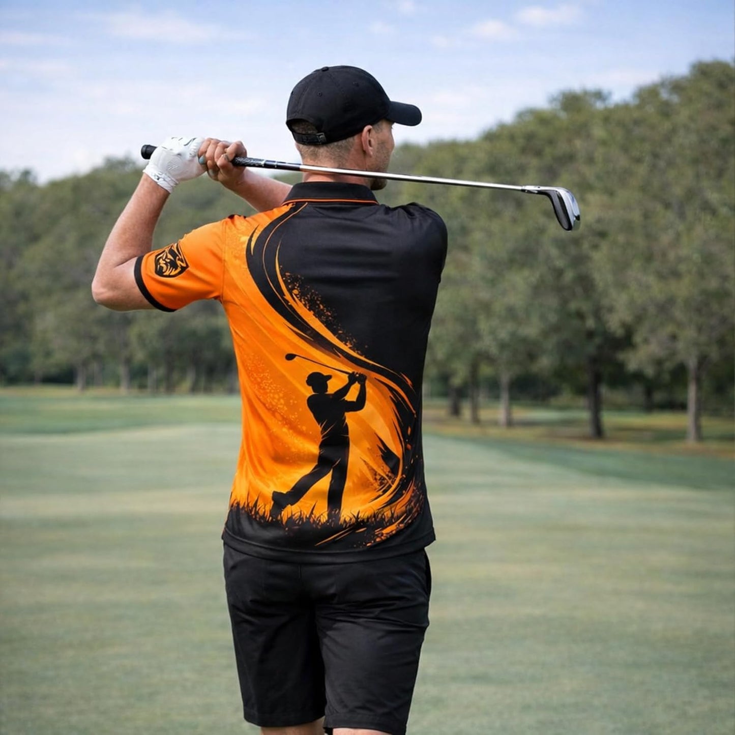 Golf Polo Shirt Custom Name Personalized Golfer Silhouette Performance Polo Shirt for Men Black
