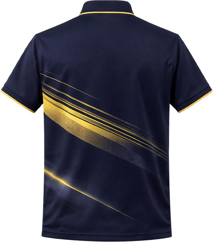 Golf Polo Shirt Performance Men Navy Gold Golfer Swing Graphic Breathable Athletic Shirt