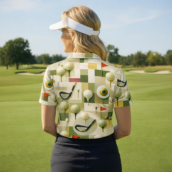 Golf Polo Shirt Vintage Golf Pattern All Over Print Golf Ball Club Flag Performance Polo Shirt