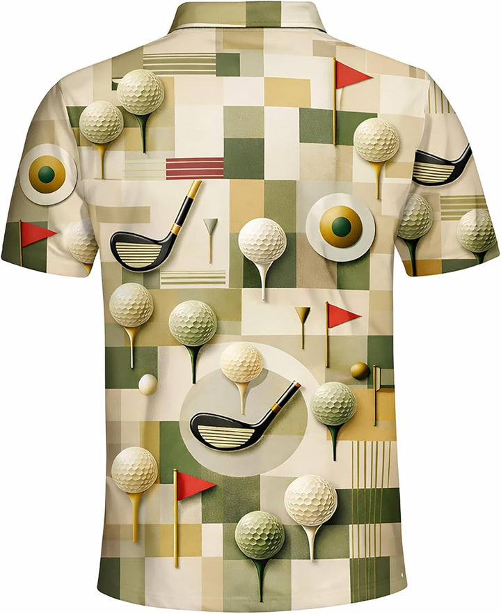 Golf Polo Shirt Vintage Golf Pattern All Over Print Golf Ball Club Flag Performance Polo Shirt