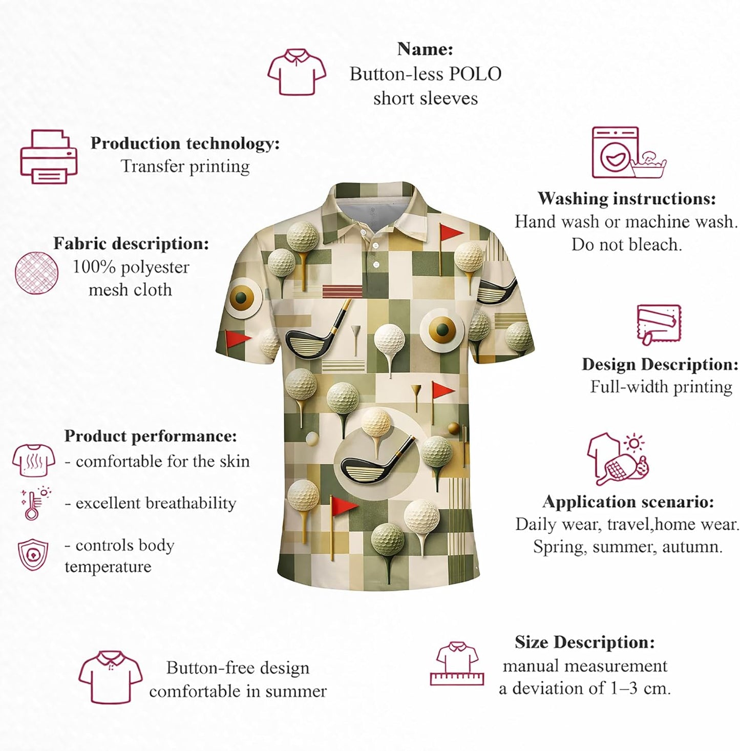 Golf Polo Shirt Vintage Golf Pattern All Over Print Golf Ball Club Flag Performance Polo Shirt