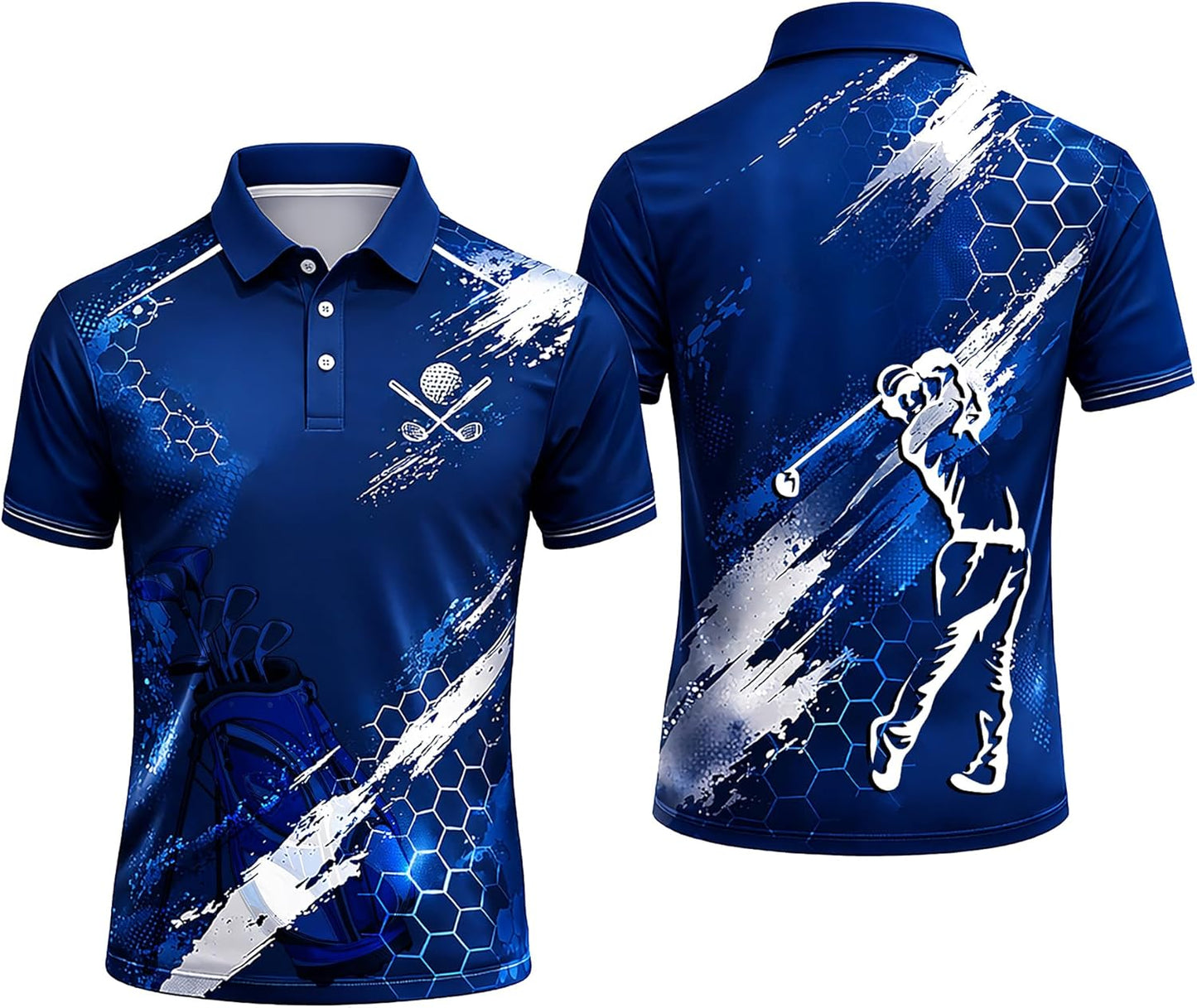 Golf Swing Performance Polo Shirt Blue Golf Polo Shirt Men Breathable Golf Shirt