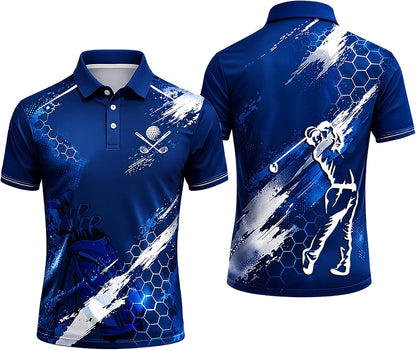 Golf Swing Performance Polo Shirt Blue Golf Polo Shirt Men Breathable Golf Shirt