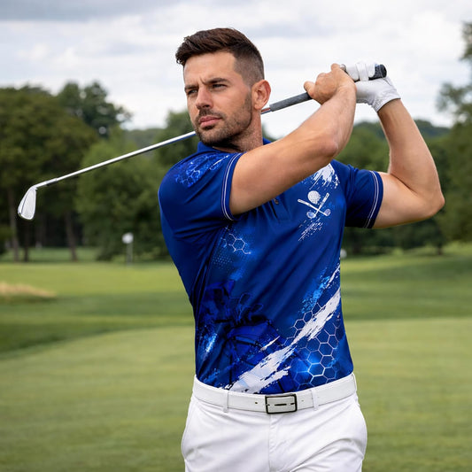 Golf Swing Performance Polo Shirt Blue Golf Polo Shirt Men Breathable Golf Shirt