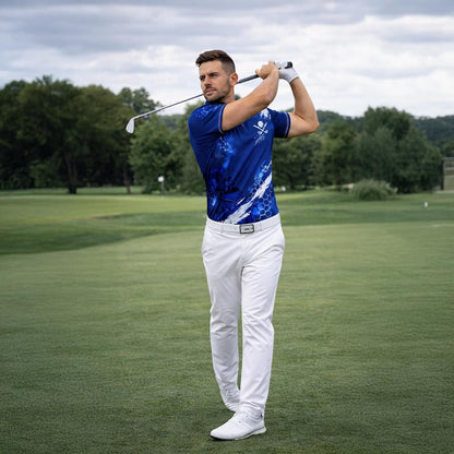 Golf Swing Performance Polo Shirt Blue Golf Polo Shirt Men Breathable Golf Shirt