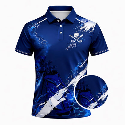 Golf Swing Performance Polo Shirt Blue Golf Polo Shirt Men Breathable Golf Shirt